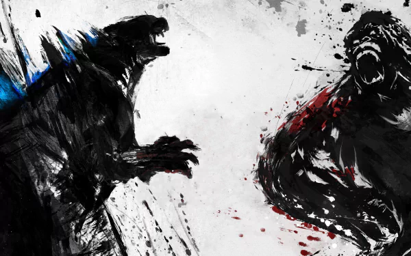 4K Ultra HD PC desktop wallpaper featuring dynamic black and white artistic silhouettes of King Kong and Godzilla from the movie Godzilla vs Kong.
