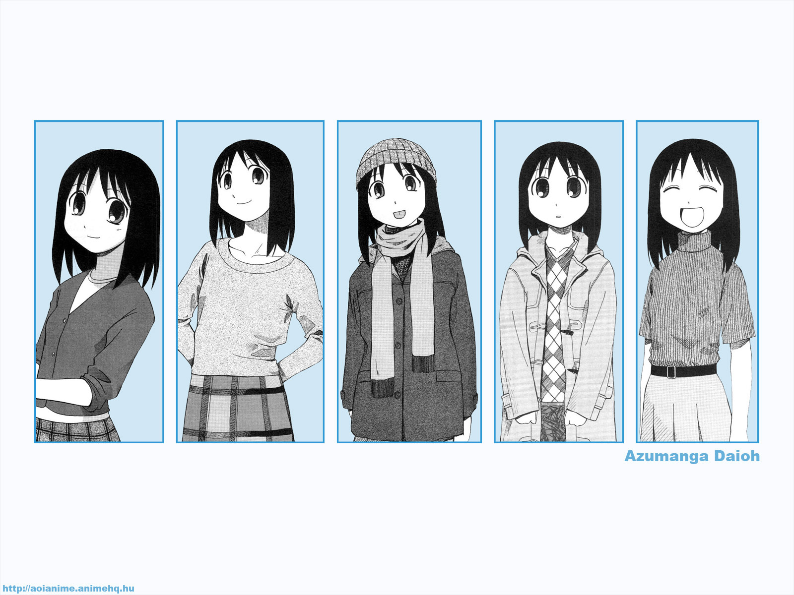 Azumanga Daioh anime characters with vibrant colors on a peaceful background.