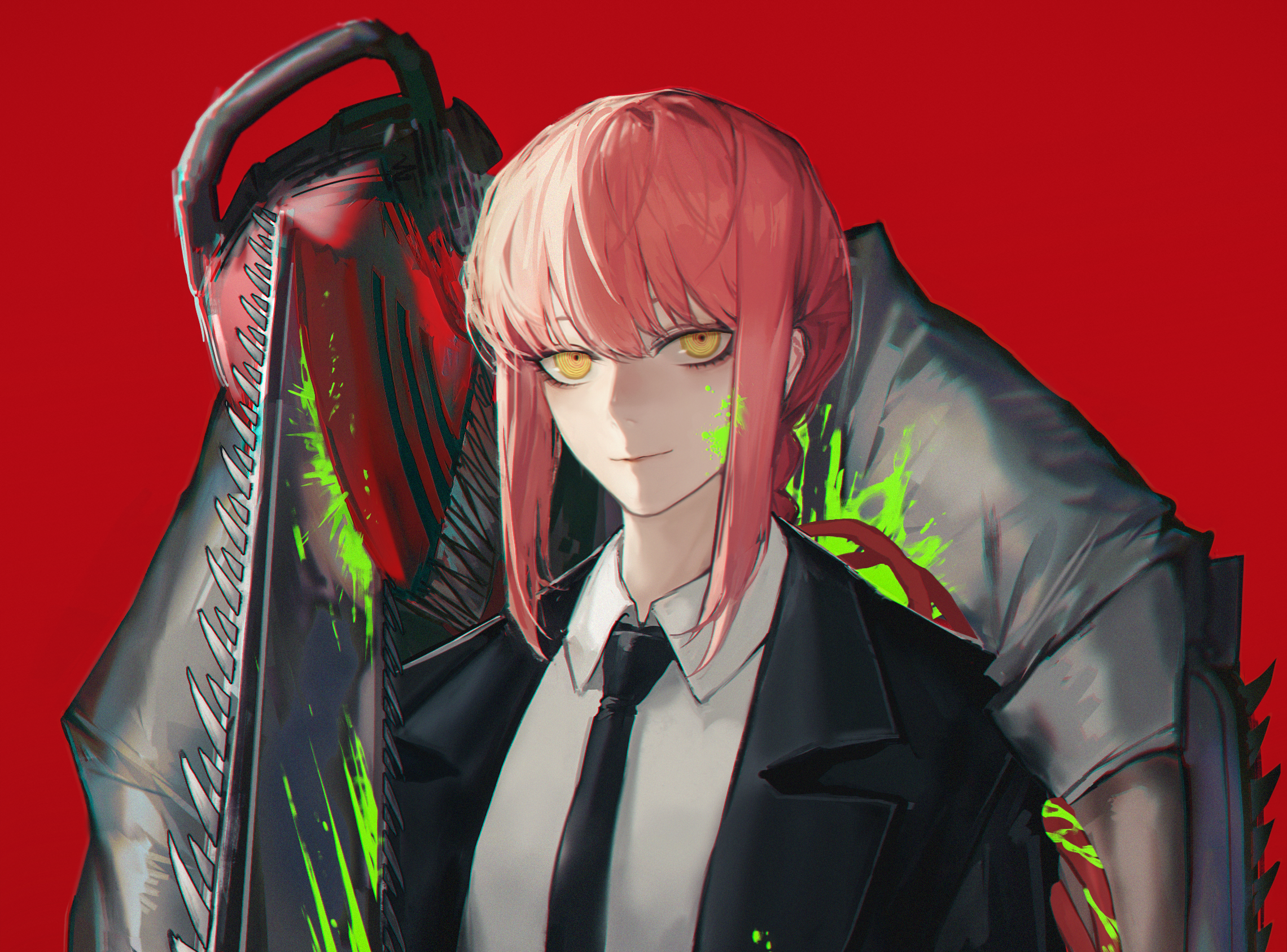 Chainsaw man x reader. Пауэрс человек бензопила аниме. Makima Chainsaw. Макима человек бензопила. Аниме с бензопилой вместо головы.