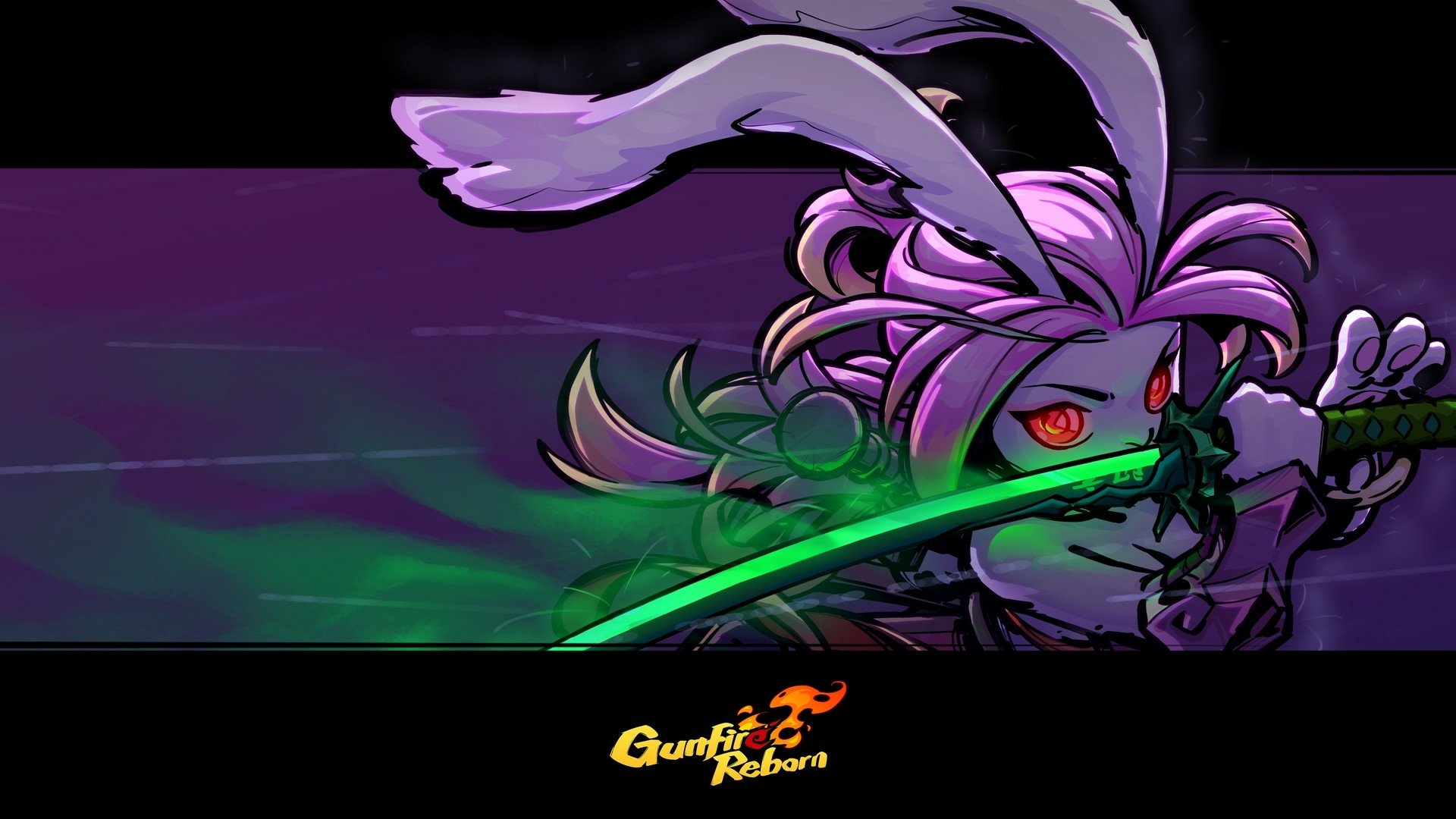 HD desktop wallpaper featuring a stylized character from Gunfire Reborn, showcasing dynamic artwork with a green glow.