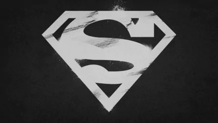 Black and white 4K Ultra HD desktop wallpaper featuring the iconic Superman comic symbol with a distressed texture on a dark background.