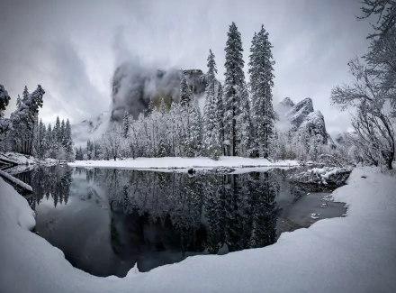  El Cap and 3 brothers emerging from a fresh winter snow storm by John Fox