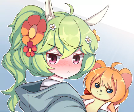 HD PC desktop wallpaper featuring Mayreel and Nari from the video game Guardian Tales, showcasing vibrant character art with detailed expressions.