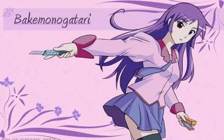 purple hair Monogatari Series: Second Season Monogatari (Series) Hitagi Senjōgahara Anime HD Desktop Wallpaper | Background Image