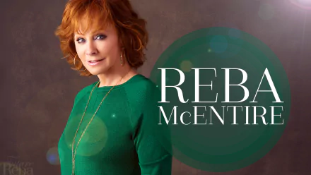 HD desktop wallpaper featuring a poised individual with text 'REBA McENTIRE' on a stylish background.