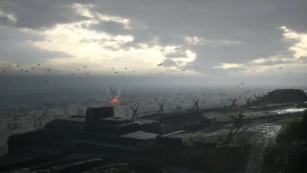 Hell Let Loose game HD desktop wallpaper featuring a dramatic World War II battlefield scene with parachutes and explosions.