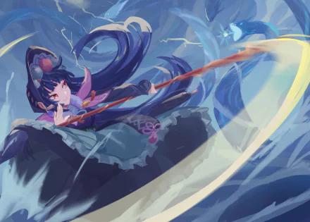 HD PC desktop wallpaper featuring Yun Jin from the video game Genshin Impact in dynamic motion with swirling energy effects.