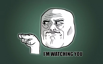 HD desktop wallpaper featuring a 'I'm watching you' meme with a cartoon figure pointing and giving a watchful look.