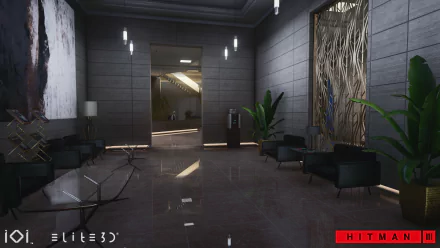 HD desktop wallpaper featuring a stylish interior from Hitman 3 game.