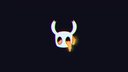 HD PC desktop wallpaper featuring a glitch-style Hollow Knight mask from the video game Hollow Knight on a black background.