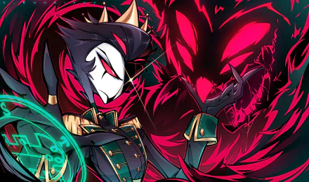 Stolas from Helluva Boss stands confidently against a vibrant, dark backdrop, showcasing his unique style and the show's bold aesthetic in this HD PC desktop wallpaper.