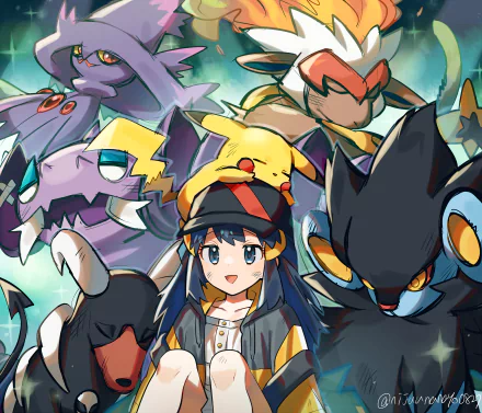 Pikachu Mismagius (Pokemon) Luxray (Pokémon) Infernape (Pokémon) Houndoom (Pokémon) Dawn (Pokémon) Drapion (Pokémon) Anime Pokemon HD Desktop Wallpaper | Background Image