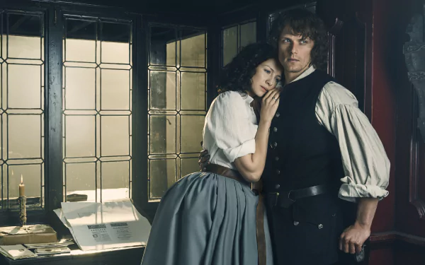 Jamie Fraser Sam Heughan Claire Fraser Caitriona Balfe TV Show Outlander HD Desktop Wallpaper | Background Image