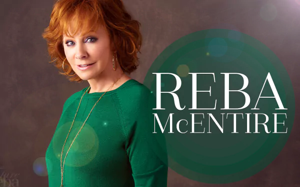 HD desktop wallpaper featuring a poised individual with text 'REBA McENTIRE' on a stylish background.