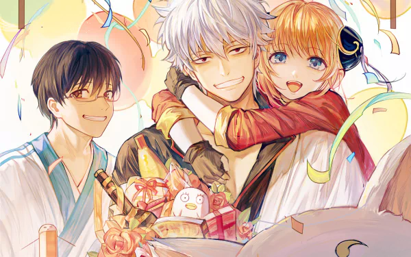 Sadaharu (Gintama) Shimura Shinpachi Gintoki Sakata Kagura (Gintama) Anime Gintama HD Desktop Wallpaper | Background Image