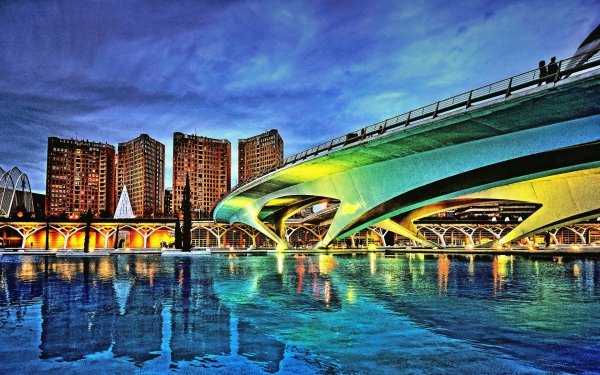 Man Made Valencia Cities Spain Bridge City HDR HD Wallpaper | Background Image