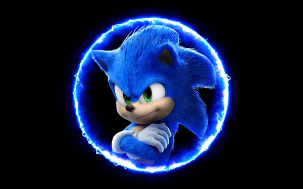 4K Ultra HD PC desktop wallpaper featuring Sonic the Hedgehog with a glowing blue ring background from the movie.