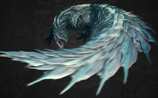 HD desktop wallpaper of a fierce monster from Monster Hunter: World, showcasing its icy blue plumage and menacing stance.