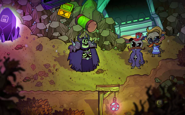 HD desktop wallpaper featuring characters from the game Nobody Saves the World in a vibrant, fantastical setting.