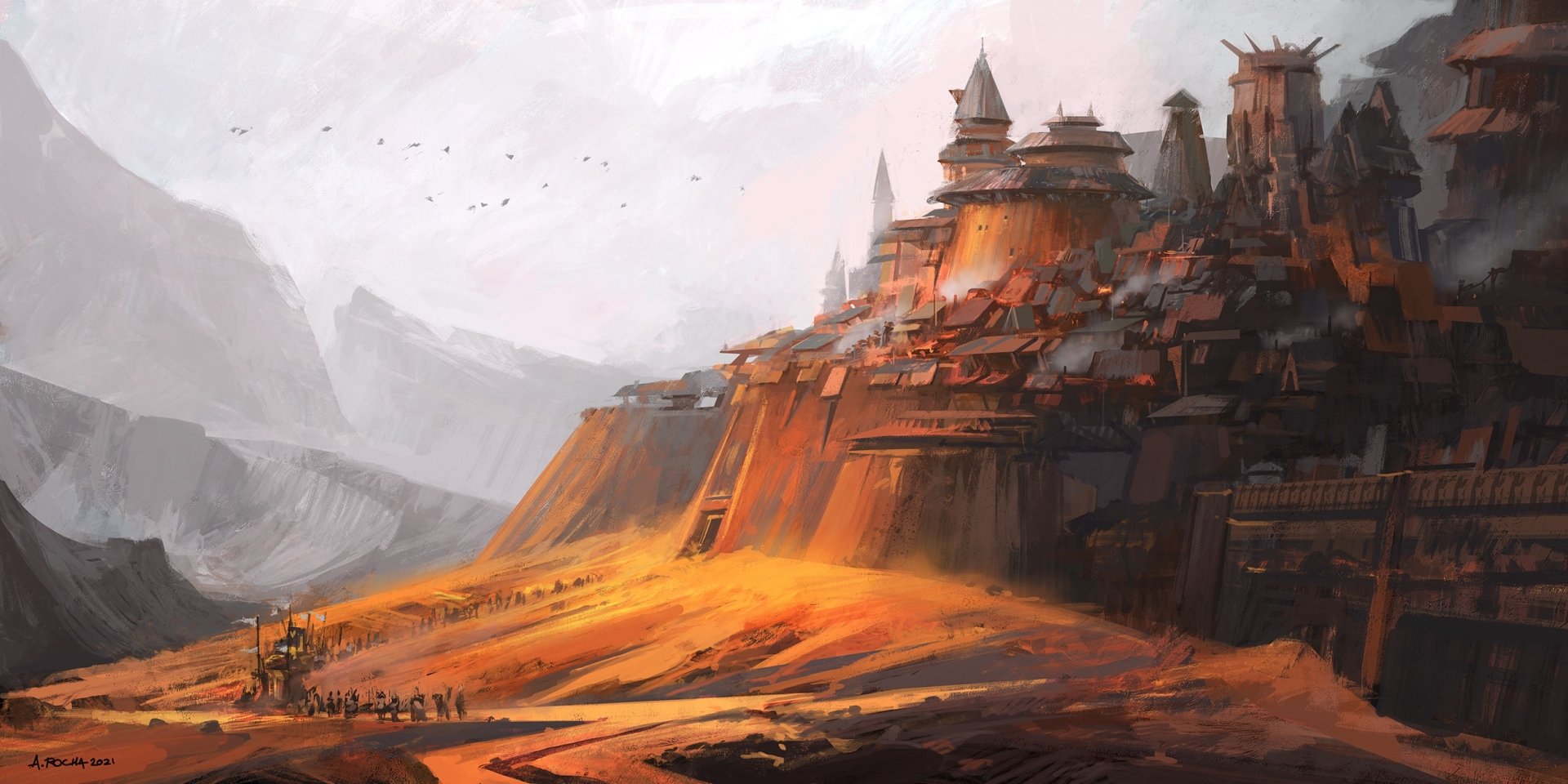 Download Caravan Fantasy City Fantasy City HD Wallpaper by Andreas Rocha
