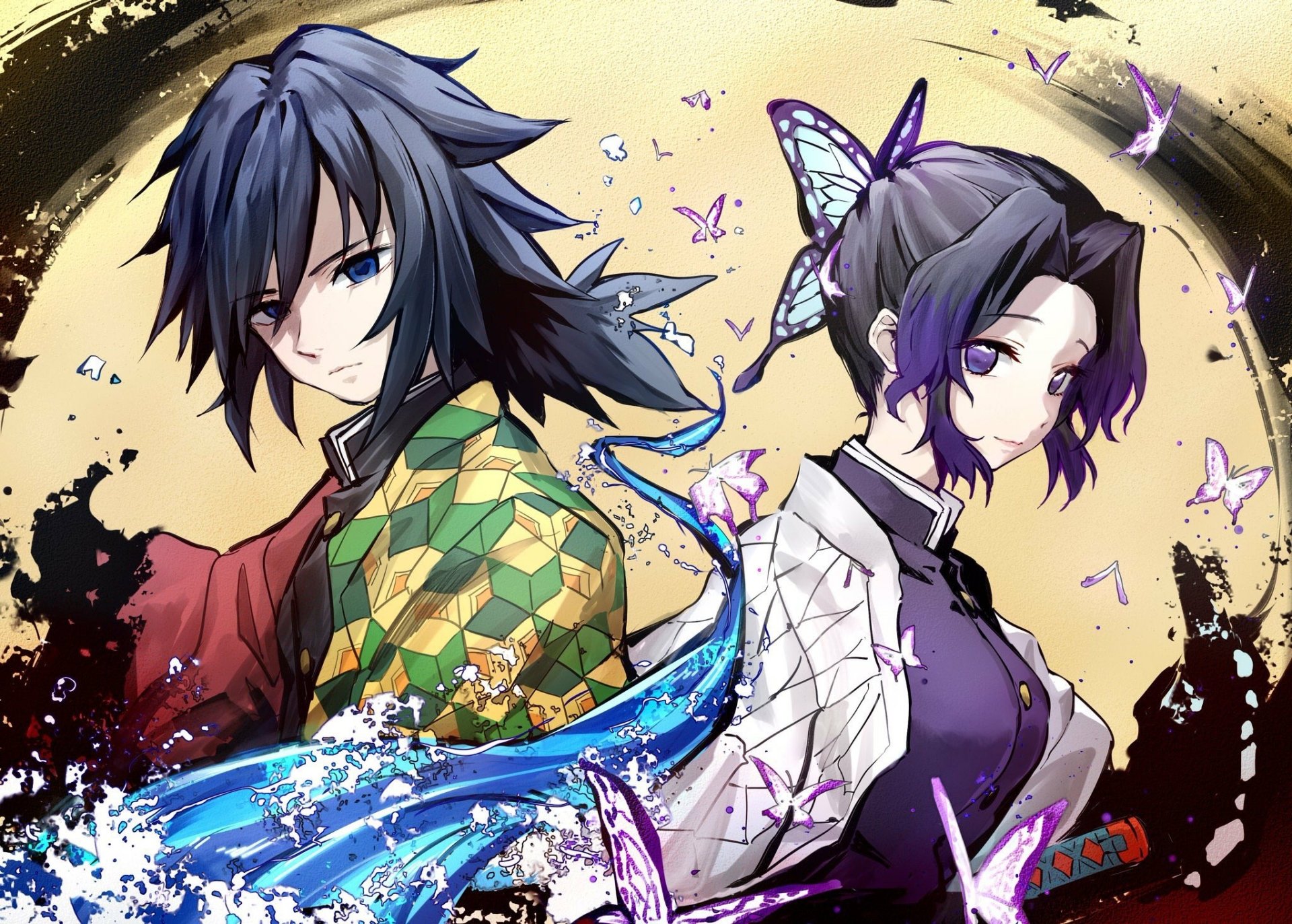 Download GiyuShino (Demon Slayer) Giyuu Tomioka Shinobu Kochou Anime Demon Slayer: Kimetsu No Yaiba HD Wallpaper