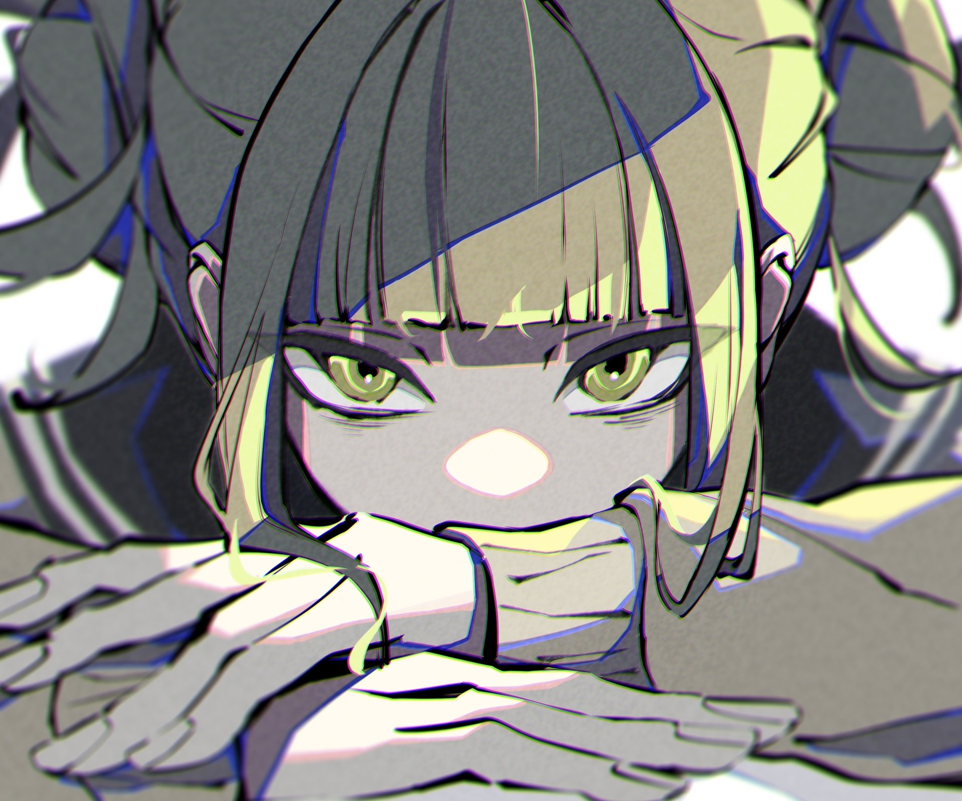 HD PC desktop wallpaper featuring Himiko Toga from the anime My Hero Academia, showcasing her intense gaze and distinctive hairstyle in detailed artwork.
