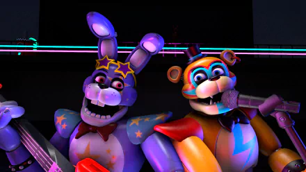 HD PC desktop wallpaper featuring Glamrock Freddy and Glamrock Bonnie from the video game Five Nights at Freddy's: Security Breach.