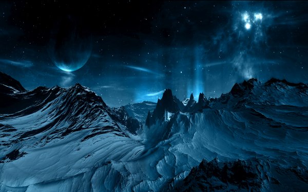 Science-Fiction Landschaft Weltraum Planet Gebirge Mond Snow Blau HD Wallpaper | Hintergrund