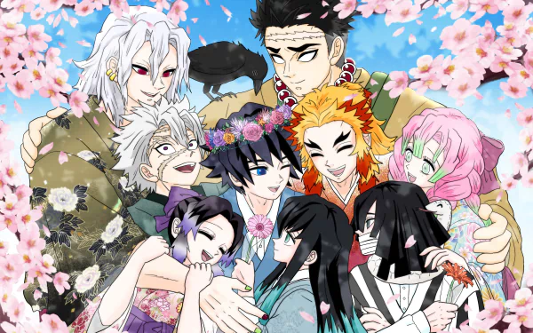Sanemi Shinazugawa Obanai Iguro Mitsuri Kanroji Giyuu Tomioka Kyojuro Rengoku Gyomei Himejima Shinobu Kochou Muichiro Tokito Tengen Uzui Anime Demon Slayer: Kimetsu no Yaiba HD Desktop Wallpaper | Background Image