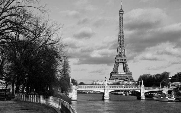 Man Made Eiffel Tower Monuments Bridge France Paris Black & White Monument HD Wallpaper | Background Image