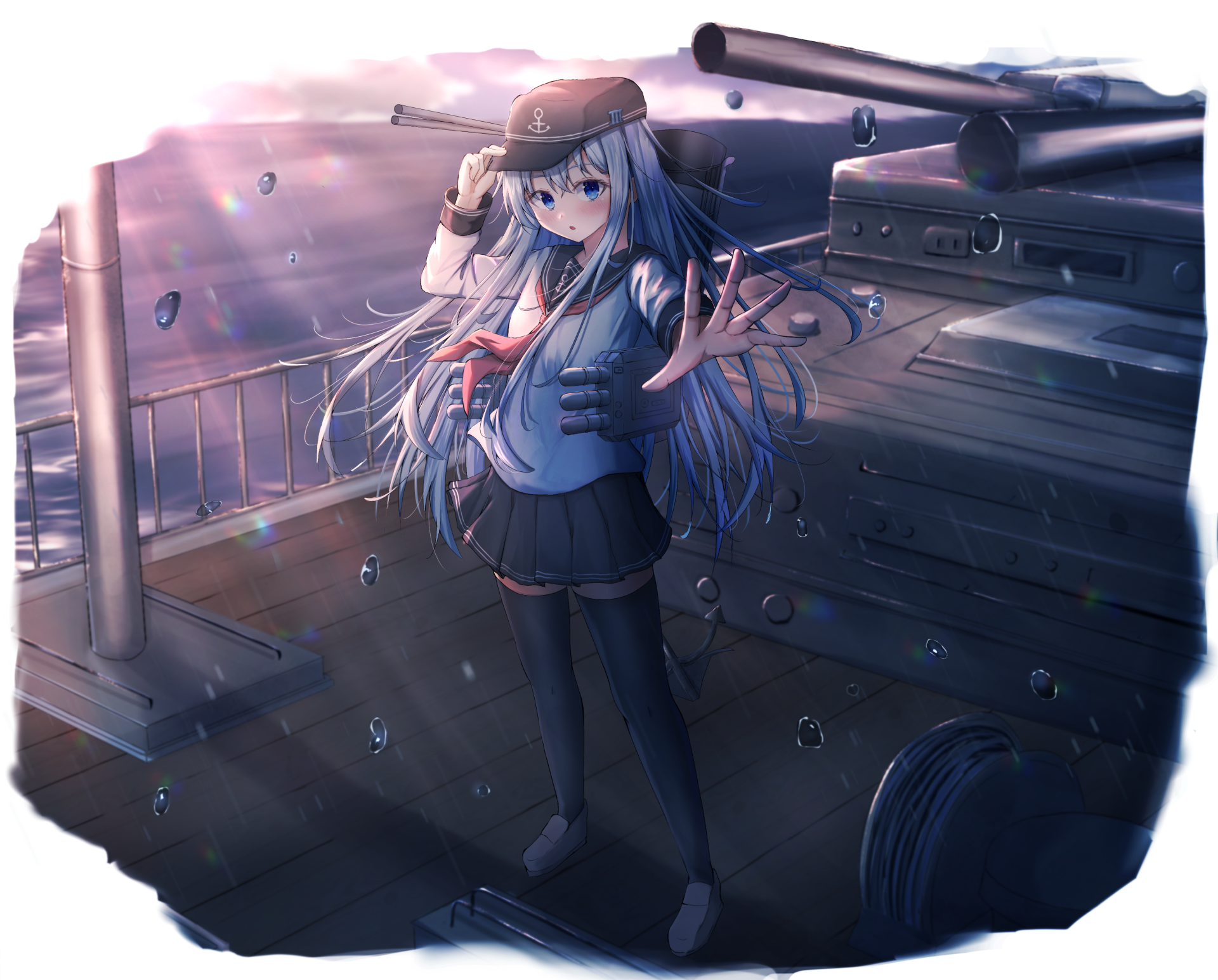 Download Skirt Thigh Highs School Uniform Hibiki (Kancolle) Anime Kantai Collection HD Wallpaper