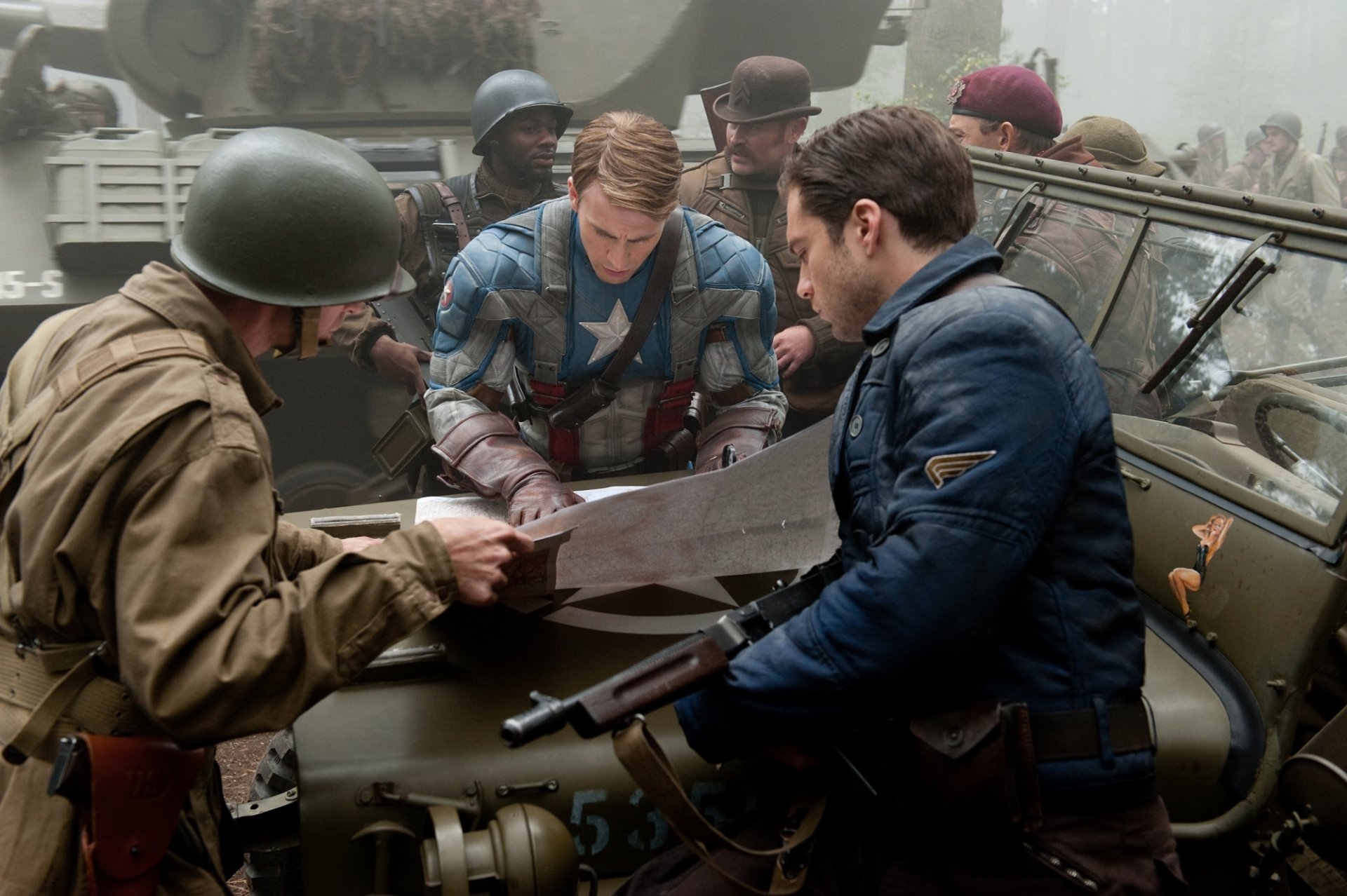 Download Sebastian Stan Bucky Barnes Steve Rogers Chris Evans Movie Captain America: The First Avenger HD Wallpaper