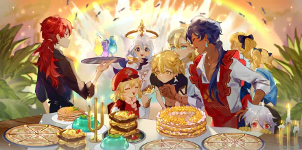 Kaeya (Genshin Impact) Aether (Genshin Impact) Paimon (Genshin Impact) Klee (Genshin Impact) Diluc (Genshin Impact) video game Genshin Impact HD Desktop Wallpaper | Background Image