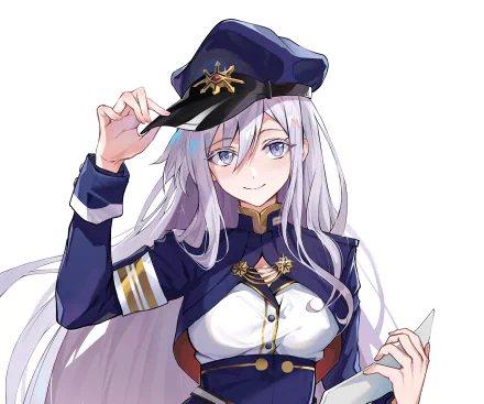 HD PC desktop wallpaper featuring Vladilena Milizé from the anime Eighty Six, showcasing her in a navy uniform with a confident expression.