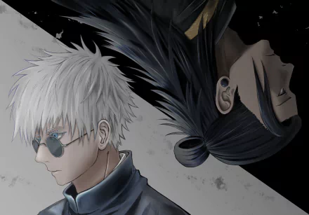 4K Ultra HD anime wallpaper featuring Satoru Gojo and Suguru Geto from Jujutsu Kaisen, showcasing their contrasting styles and intense expressions.