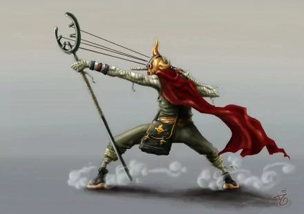HD desktop wallpaper featuring Usopp from One Piece. The anime character is striking a dynamic pose with a slingshot and red cape billowing, set against a minimalist background.