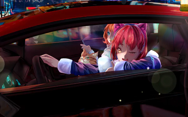 driving Anime girl car night anime girl anime car anime night HD Desktop Wallpaper | Background Image