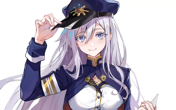 HD PC desktop wallpaper featuring Vladilena Milizé from the anime Eighty Six, showcasing her in a navy uniform with a confident expression.