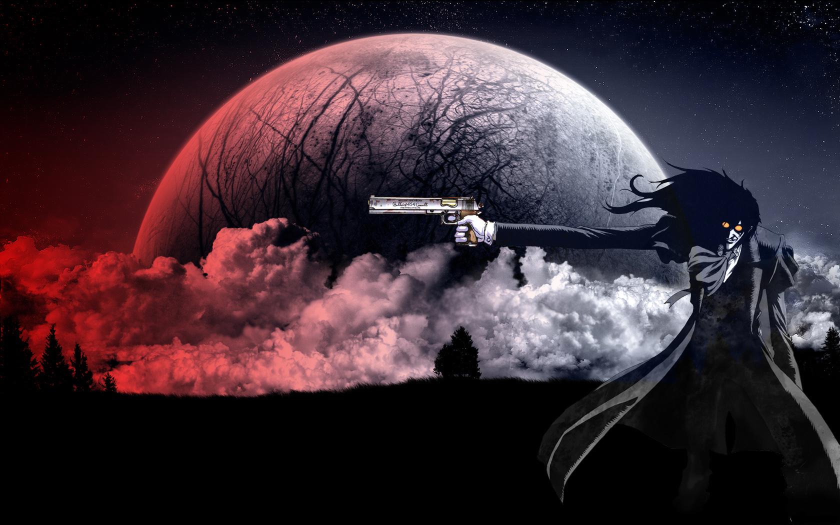 Hellsing's Alucard radiates power and intensity in this stunning anime-inspired desktop wallpaper.