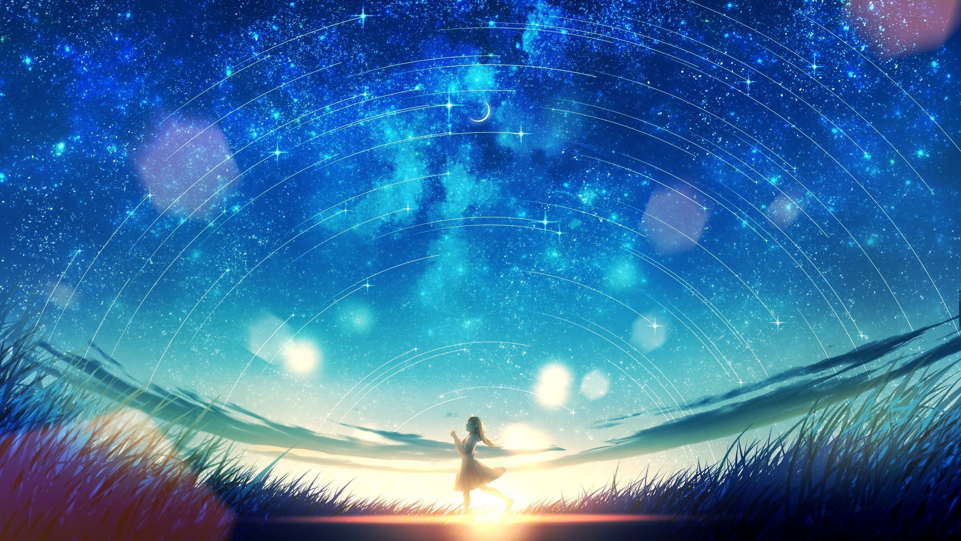 Download Shooting Star Starry Sky Anime Sky 4k Ultra HD Wallpaper