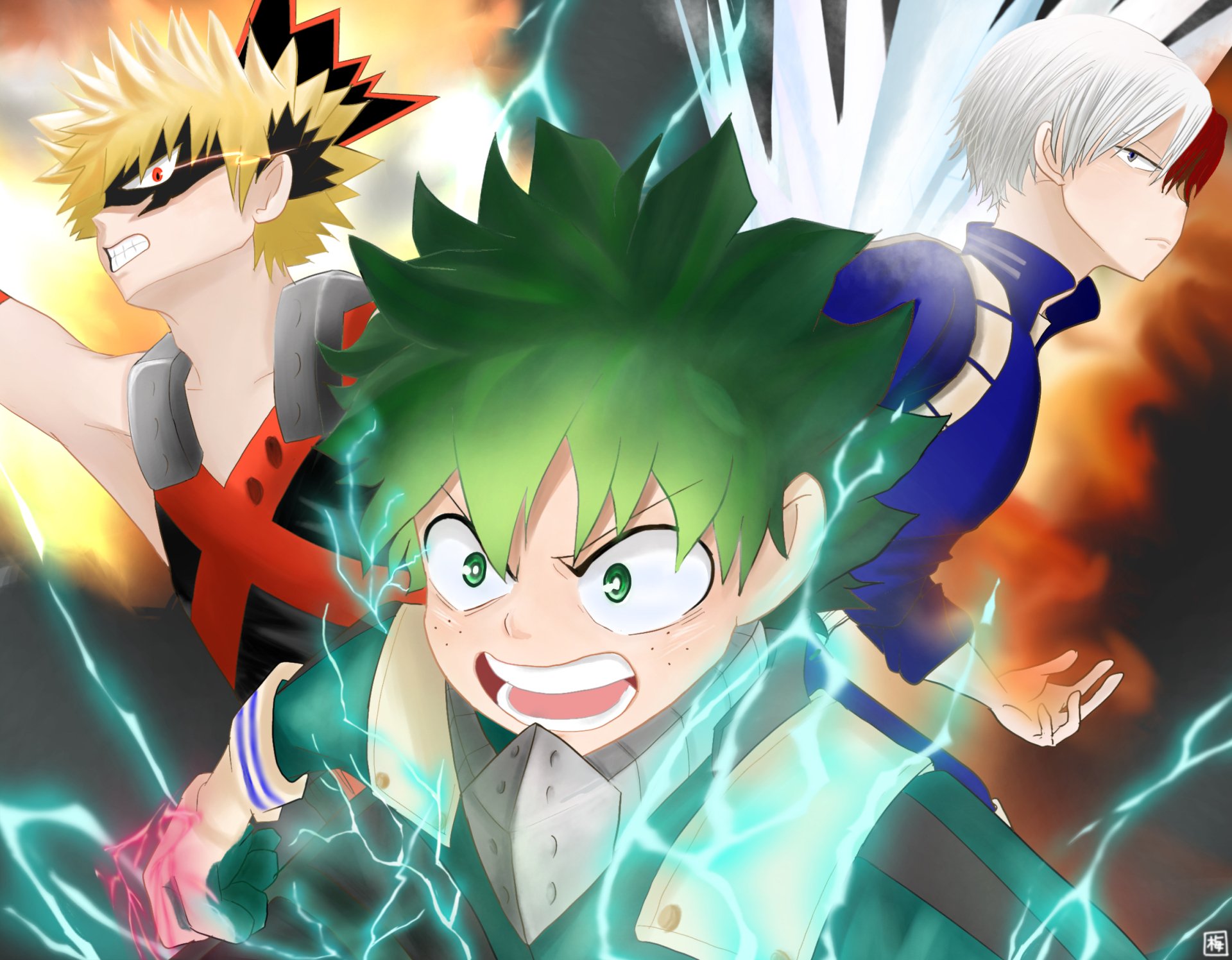 Download Katsuki Bakugou Shoto Todoroki Izuku Midoriya Anime My Hero  Academia HD Wallpaper by 梅子