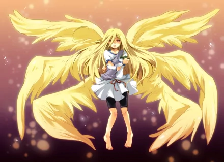 HD desktop wallpaper featuring Afuro Terumi from the anime Inazuma Eleven. The character is depicted with long blond hair and large wings, set against a beautiful, softly lit background.