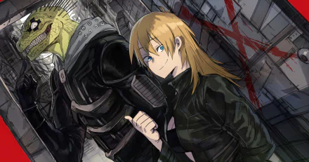 HD anime desktop wallpaper featuring Nikaido and Kaiman from Dorohedoro in a gritty, urban setting.