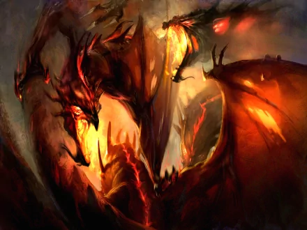HD fantasy wallpaper featuring a majestic dragon amidst a fiery background, exuding power and mystique.