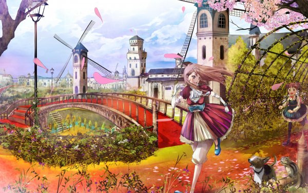Anime Original Spring Sakura Cherry Blossom Dog HD Wallpaper | Background Image