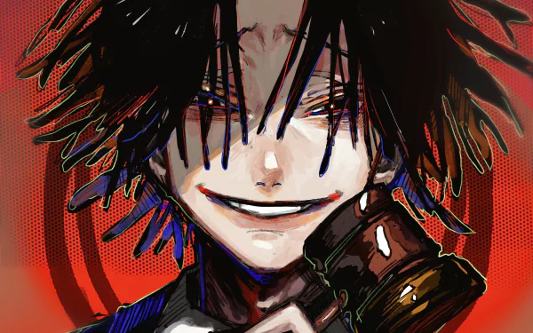 HD anime desktop wallpaper featuring Feitan Portor from Hunter x Hunter with a dark, intense expression and vibrant red background.