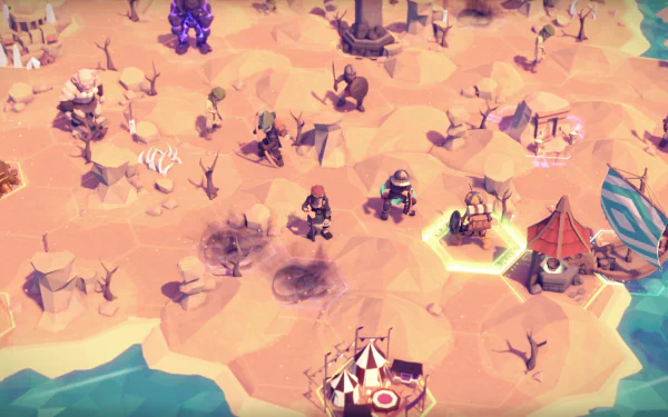 HD desktop wallpaper of 'For The King' game showing a stylized hexagonal map with characters and fantasy landscape.