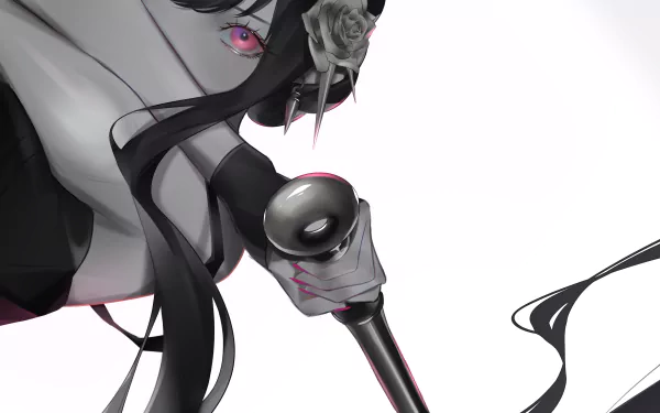 Yor Forger from Spy x Family is depicted in this 4K Ultra HD anime wallpaper, holding a weapon with a focused gaze in a dynamic black and white composition.