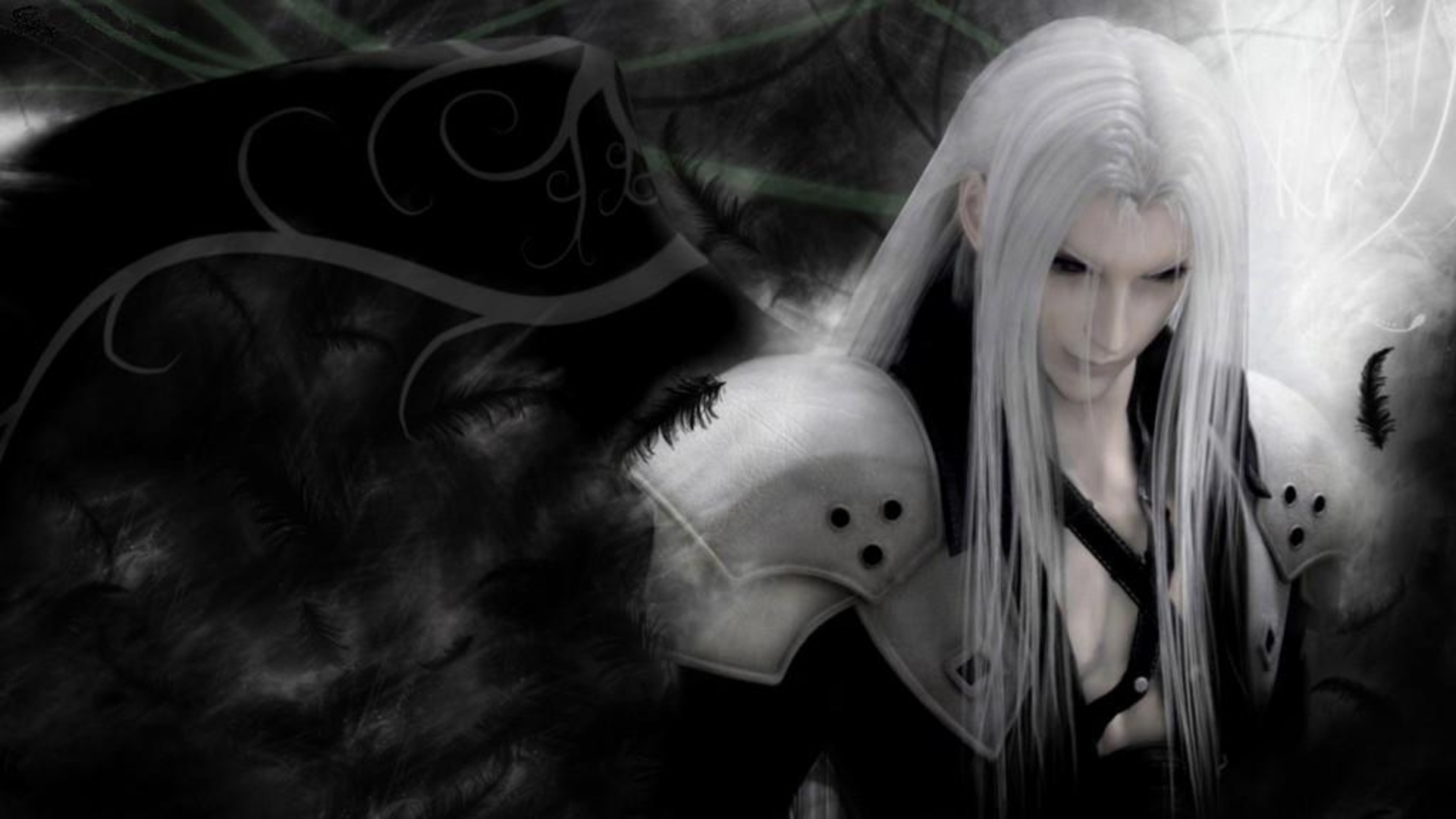 Sephiroth from Final Fantasy VII: Advent Children. A captivating anime character with intense gaze.
