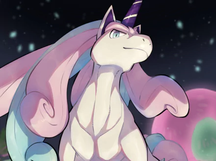 Galarian Ponyta from Pokémon Sword and Shield posed beneath a starry sky, pastel mane flowing — HD PC desktop wallpaper/background